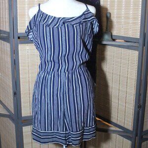LOFT Navy & White Striped Shortie Romper